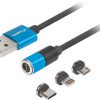 KABEL COMBO USB-A(M)->USB MICRO(M)+LIGHTNING(M)+USB-C(M) 2.0 1M CZARNO-NIEBIESKI QC 3.0