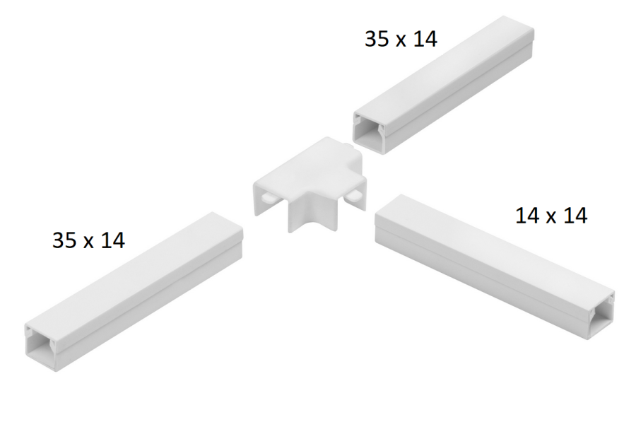 Osprzęt do listew elektroinstalacyjnych, trójnik redukcyjny BIAŁY LOR 35x14x35 (1szt.)