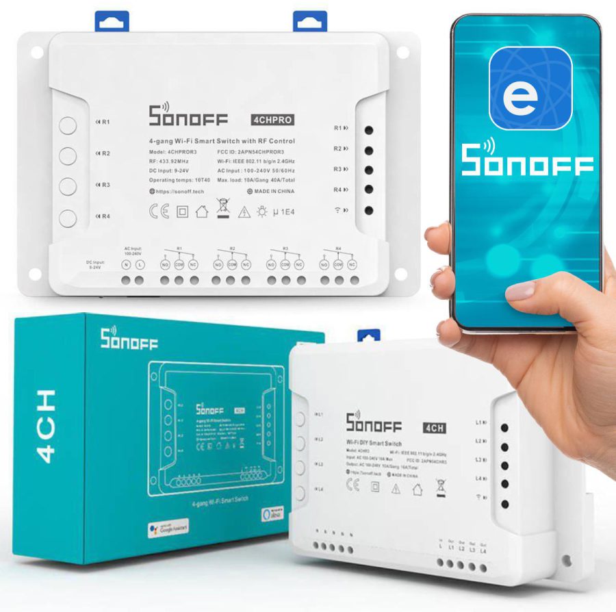 SONOFF sterownik 4-kanałowy 10A NO/NC/Beznapięciowy WiFi 4CHPROR3