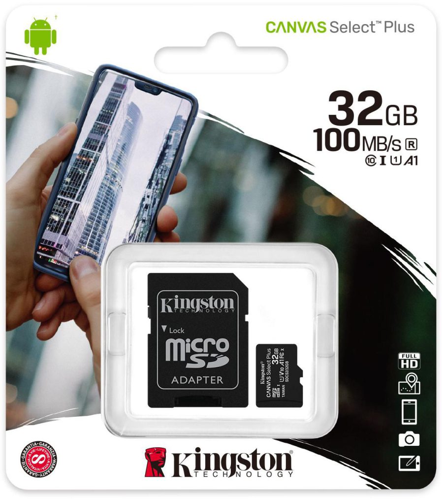 Karta pamięci Kingston Canvas Select Plus 32GB 100MB microSDHC CL10 UHS-I Card + SD Adapter