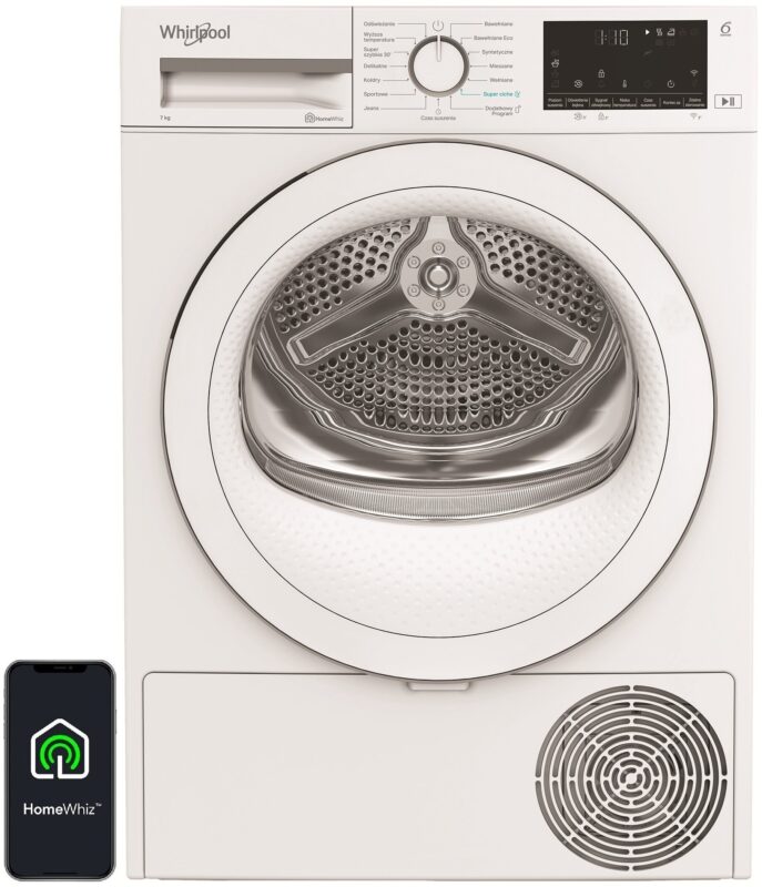 Wymiary suszarek do prania: ile miejsca potrzebuje suszarka i słupek? 5 Whirlpool CWSD74MWWSPL